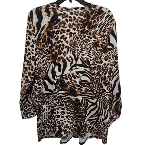 Clientele Blouse Women's Size OS Animal Print Tiger 3/4 Sleeve Zip - Picture 2 of 16